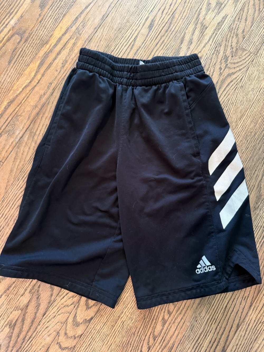 adidas Boys Black Shorts with White Stripes